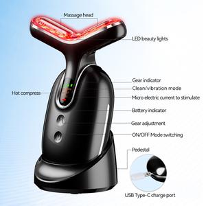 Masseur facial et cervical chauffant vibrant <span class=keywords><strong>anti</strong></span>-âge et <span class=keywords><strong>anti</strong></span>-<span class=keywords><strong>rides</strong></span> rechargeable pour usage domestique – Appareil de lifting du cou - Product Image 1