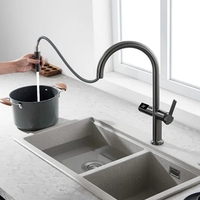 Robinet de cuisine extractible cascade en laiton gris anthracite à commande tactile monocommande
