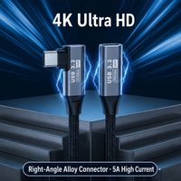 Câble d'extension USB 3.2 Type C à angle droit 20 Gbit/s 240 W 5 A Mâle vers Femelle Tressé en Alliage 4K 60 Hz pour Ordinateur Portable OEM ODM Usine