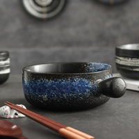 Bol en céramique japonais avec poignée, glaçure réactive créative, pour riz, soupe, salade, vaisselle de restaurant, vente en gros
