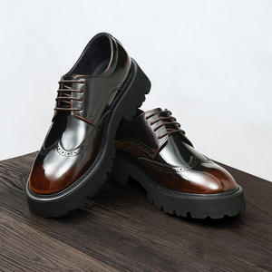 Chaussures <span class=keywords><strong>Derby</strong></span> décontractées pour hommes, à lacets, printemps, style britannique, polies à la main, respirantes, plateforme colorée, cuir véritable brillant - Product Image 2
