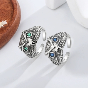 LT-492 S925 élégant hibou rétro anneau Style ouvert à la mode coréen bijoux en argent Sterling avec Zircon pour l'exportation transfrontalière des femmes - Product Image 1