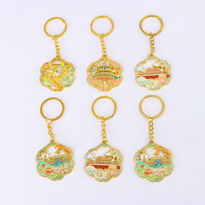 High Quality Forbidden City Inspired Metal Keychain Floral Frame for Chinese Traditional Art Collectors and Tourist Accessories
