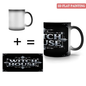 Tasse sensible à la chaleur Witch House 11oz en céramique noire givrée, vierge pour sublimation - Product Image 4
