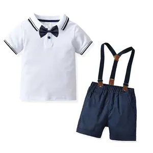 छोटे लड़कों के कपड़े लड़कों के कपड़े का सेट बच्चों के लड़कों के लिए छोटी बाजू की टी शर्ट सस्पेंडर जन्मदिन की पार्टी पोशाक सज्जनों के कपड़े