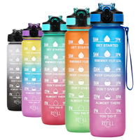 Bouteille d'eau en plastique à dégradé de couleur de 1000 ml avec échelle, bouteille d'eau transparente en plastique avec corde