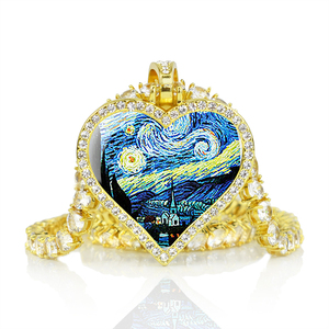 Van Gogh <span class=keywords><strong>Pendentif</strong></span> en forme de cœur Femme Vintage Art Tournesol Iris <span class=keywords><strong>Strass</strong></span> Diamant Bijoux Tennis Ball Chaîne Collier - Product Image 2