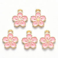 Pandahall 100 Pcs Breloques Fantaisie Perle Fleur Alliage Plaqué Or Clair Émail Pendentifs
