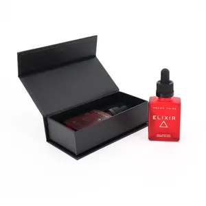 Red 30Ml Rectangle Glass Dropper Bottle And Black Gift Paper Box Packaging Sets For Cosmetic Beard Oil Essential Oil