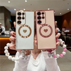 เคสโทรศัพท์มือถือแบบสายรัดข้อมือรูปหัวใจ ชาร์จแม่เหล็กได้ สำหรับ Samsung S25 S21S22 S23 S24Ultra  วัสดุ TPU นิ่มเคลือบผิว - Product Image 1