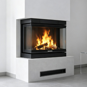Cheminée moderne autoportante à bois, foyer <span class=keywords><strong>panoramique</strong></span> à trois faces en verre, <span class=keywords><strong>insert</strong></span> de 14 kW pour le chauffage d'appartements, maisons et villas - Product Image 4