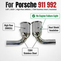 Colector de escape de alto flujo con aislamiento de 200 celdas para Porsche 911 992 3.0T 2020+ SS304, mejora sin interrupciones de luz del motor