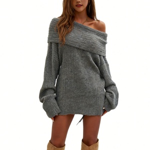 Pull en maille côtelée à épaules dénudées pour femme - Haut en maille décontracté surdimensionné tendance - Product Image 6