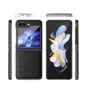 Fourniture transfrontalière adaptée au Samsung ZFlip6 / Téléphone pliable à 50 % moins cher avec étui intégral en cuir électroplaqué à motif litchi - Product Image 5