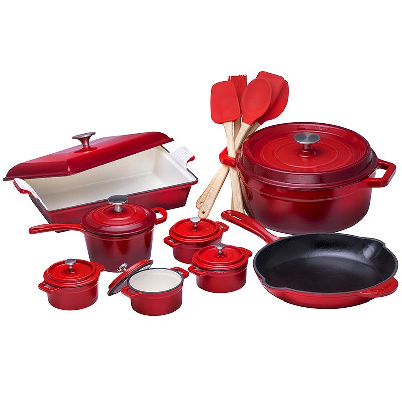 20 шт. кухонная кастрюля и сковорода, антипригарная посуда, чугунные кастрюли с красной эмалью, наборы кастрюль с крышкой