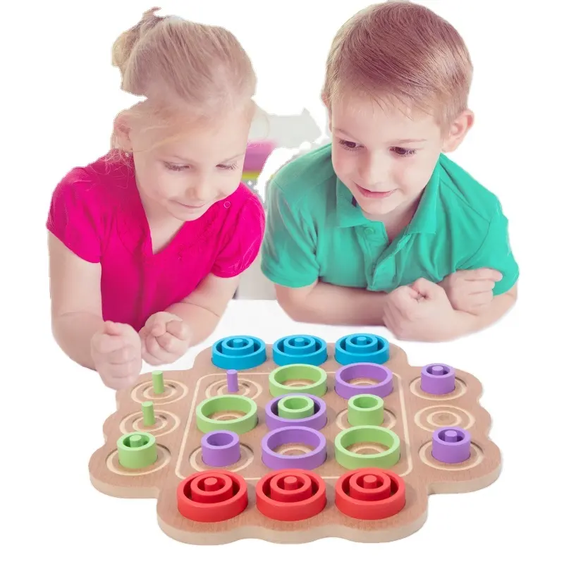 Nieuwe Aankomst Houten Leuke Ring Schaken Educatief Speelgoed Houten Boter-Kaas-En-Eieren Spel Happy Play Ring Toss