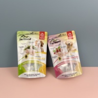 Kemasan Kantong Makanan Anjing Segel Panas Sampel Gratis 3 PE Logo Kustom Makanan Hewan Peliharaan Lezat dalam Aluminium Foil Mylar Paket Camilan Alami