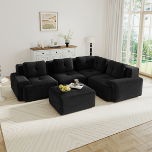 Canapé modulaire moderne en tissu chenille, 4 places, en forme de L, avec pouf mobile, pour salon et villa - Product Image 1