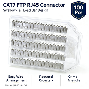 Connecteur RJ45 blindé FTP CAT7 plaqué or 3U 8P8C avec barre de charge en queue d'aronde, plateau blister de 100 pièces pour CAT7 CAT6A - Product Image 1