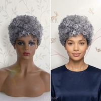 Perruque Courte Pixie Bouclée Grise avec Cuticules Alignées, Dentelle Complète 13x4, 100% Cheveux Humains, Vente en Gros à Prix Abordable