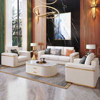 Élégant Ensemble de Mobilier de Salon Canapé en Cuir PU Blanc et Métal Doré Style Moderne