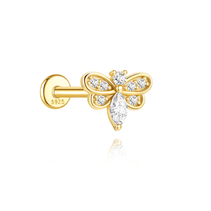 1.2x8mm Flat Back 18K <b>Gold</b> Plated 925 Silver 5A Zircon Bee Helix <b>Tragus</b> Cartilage <b>Piercing</b> Jewelry - Product Image 1
