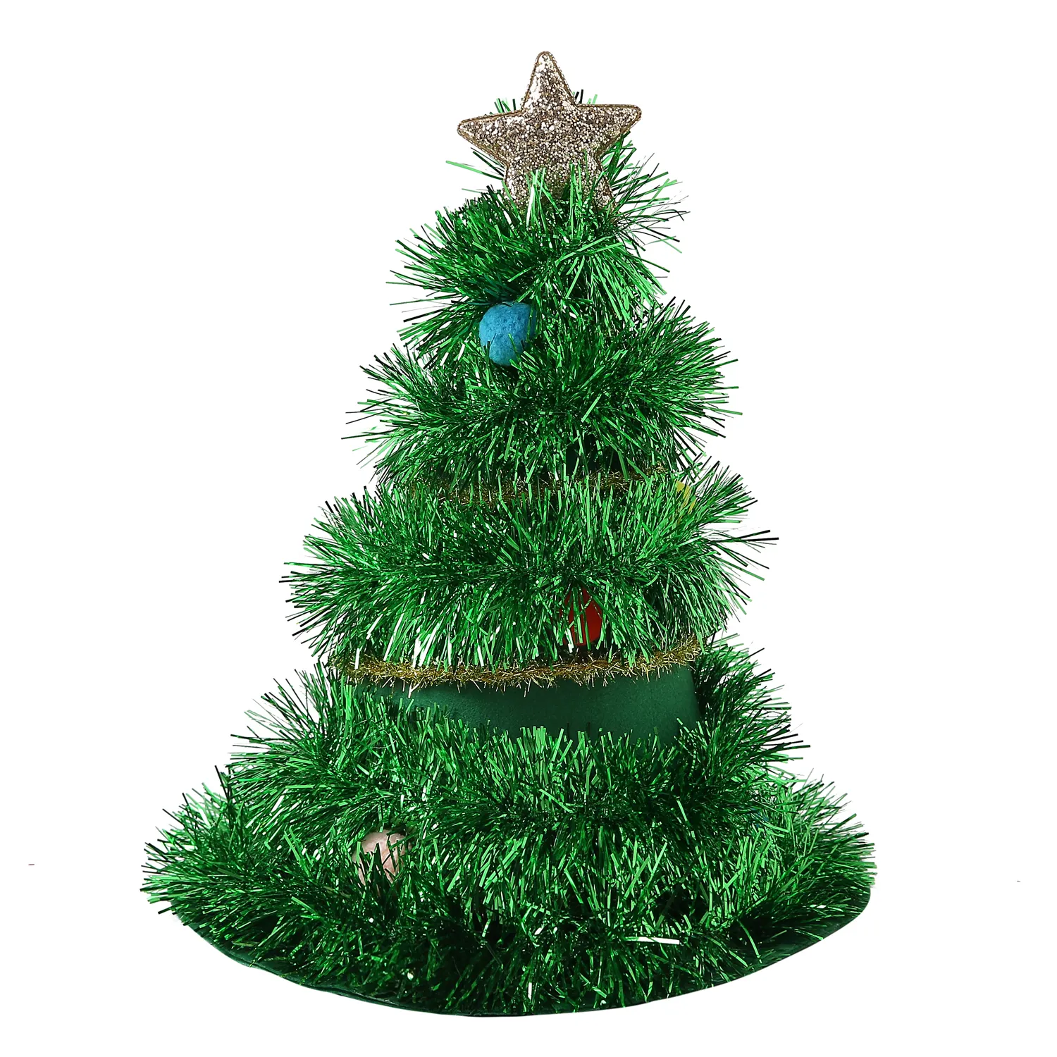 Chapéu de plástico verde estilo natalino com pompom glitter estrela dourada chapéu de festa de natal para o natal