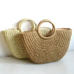 Mode Damen Strandbeutel Häkeln Damen Sommer Strandtasche Raffia Strohbeutel