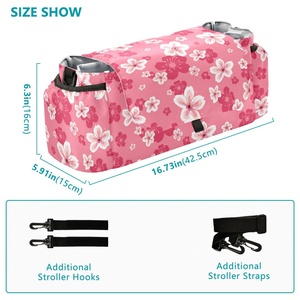 Bolsa de Pañales con Diseño Personalizado y Estampado de Flores Rosas de Hawái, de Gran Capacidad, Organizador para Cochecito con Porta Botellas - Product Image 3
