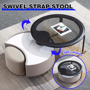 High-End Designer Rotating Round <strong>Coffee</strong> <strong>Table</strong> With Wheel Minimalist Multi-Purpose Tempered Glass <strong>Coffee</strong> <strong>Table</strong> With <strong>Stool</strong> BN2459 - Product Image 2
