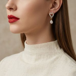 Elegantes Pendientes de Oro de 22K con Forma de Corazón y Diamantes, Joyería Colgante de Diseño Moderno para Mujer, Uso Diario - Product Image 3