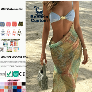 ชุดว่ายน้ำบิกินี่แฟชั่นลายพิมพ์ชายหาดฤดูร้อน 3 ชิ้น กระโปรงยาวเซ็กซี่สำหรับผู้หญิง ขายดี รับผลิตตามแบบ OEM - Product Image 1