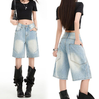 Short Bermuda Femme Baggy Taille Haute Délavé Décontracté Fabricant Vente en Gros