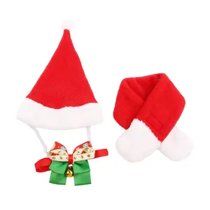 Cute Funny Cat and Dog 3 pcs hat scarf tie Set Christmas Santa Hat Pet Christmas fancy dress set