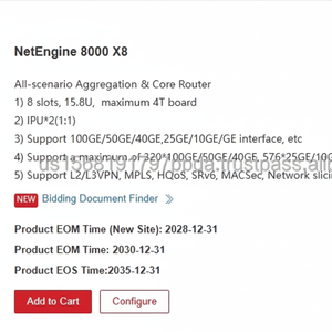 82401950 CR8S8KVBSLCP netengine 8000 IP Router พอร์ต50g เปิดใช้งาน RTU (ต่อ50g/40g) NE8000-X4 NE8000-X8 - Product Image 1