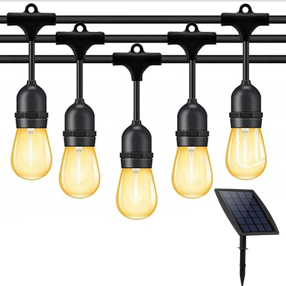 15 светодиодных лампочек, светодиодная гирлянда на солнечной батарее, водонепроницаемая лампочка эдисона, декоративное освещение