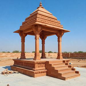Pabellón de Jardín Tallado en Piedra Arenisca Roja, Gazebo Tradicional Indio de Piedra para Proyectos de Arquitectura Paisajística - Product Image 1