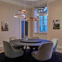 Lustre LED Circulaire en Forme de C Minimaliste Postmoderne, Matériaux Aluminium/PVC, Lumière Chaude pour Salons, Zones de Réception, Cafés