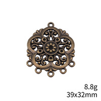 Médaille florale en filigrane 39x32mm, connecteur de lustre à 6 boucles en bronze antique pour boucles d'oreilles à pampilles style bohème