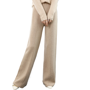 Qiaoyatou décontracté jambe large femmes porter laine tricotée lâche épais taille haute pantalons longs couleur unie - Product Image 1