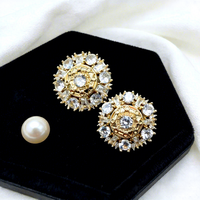 Kancing Logam Berlapis Emas Berongga dengan Hiasan Berlian Imitasi, Kancing Bulat untuk Mantel Wanita, Blazer, Gaun, Kerajinan Jahit Buatan Tangan