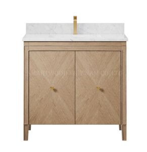 Meuble vanité de salle de bain Smartwood haut de gamme en bois massif avec évier en céramique - Product Image 1