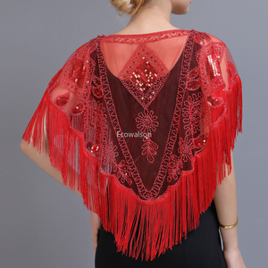 2026 new women's <b>sequined</b> shawl, tassel bead pearl tassel transparent mesh fabric outer breathable <b>top</b> - Product Image 6