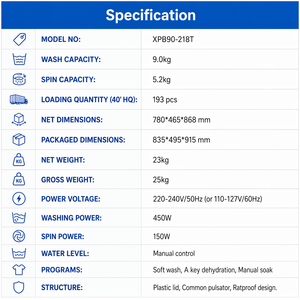 Lave-linge à double cuve 9 kg à prix abordable, certifié UL CE, personnalisable OEM/ODM, 450W, prix de gros usine - Product Image 5