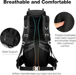 Outplea Mochila Impermeable Unisex de 60L, Mochila Grande para Acampar al Aire Libre, Senderismo, Cubierta de Lluvia, Mochila Negra - Product Image 6