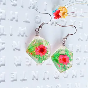 wholesale porcelain enamel steel sheets fashion resin real dried flower earrings