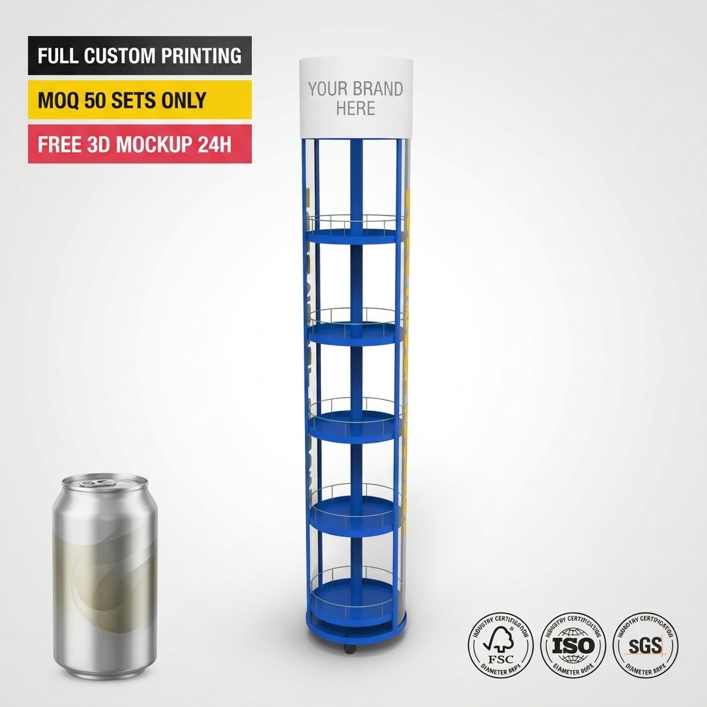 Wholesale Custom Slim Metal Beverage Can Display Rack Floor Standing Soda Energy Drink Bottle Stand Retail Shop Display ShelfOEM — view 1