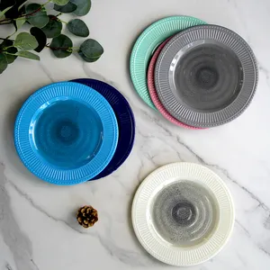 Platos de plástico personalizados para restaurante, platos redondos de melamina, color azul, blanco y rosa, precio de fábrica, venta al por mayor