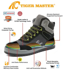 Tiger Master Brand High Ankle Metal Free Composite Toe Prevent Puncture Light Weight Sports Safety Shoes For Men Work