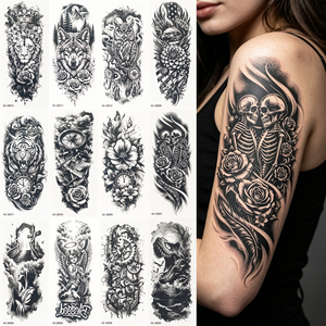 <span class=keywords><strong>Tatuajes</strong></span> Temporales Grandes Personalizados, Adhesivos Realistas para Medio Brazo, Calcomanías <span class=keywords><strong>de</strong></span> Arte Corporal Negras para Hombres y Mujeres, Venta al Por Mayor, Muestra Gratis - Product Image 5